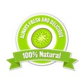 Always fresh and delicious. 100% Natural. Green label Kiwi Fruit design over white background, vector isolated  illustration Royalty Free Stock Photo